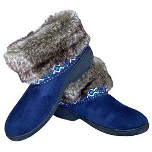 Isotoner Microsuede Mallory Boot Slippers Color Navy Womens Size 7.5 - 8